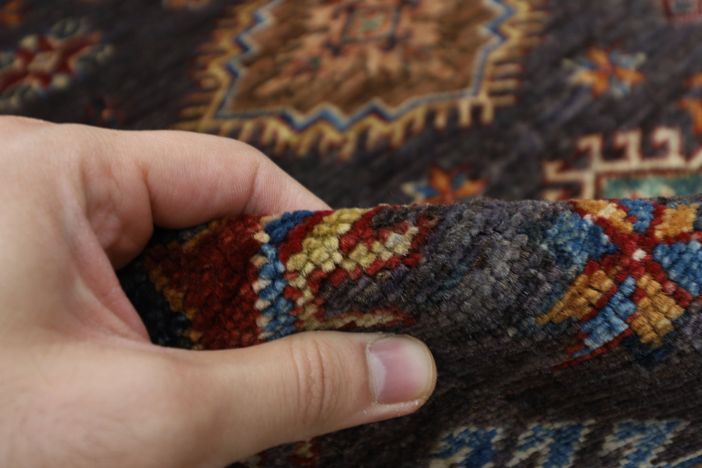 200 x 290 cm | Kazak Grey Afghan Hand Knotted Carpet