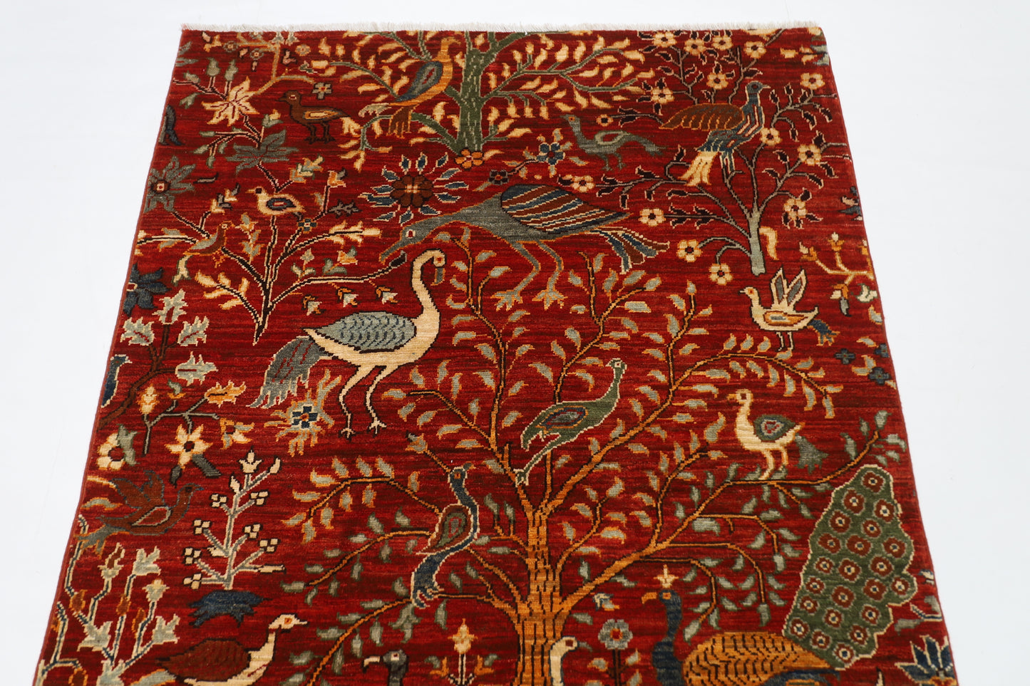 119 x 182 cm | Oriental Birds Orange Area Rug Afghan Hand Knotted Veg Dye Wool carpet
