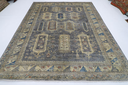 244 x 296 cm | Oriental balochi Style gray Area Rug Afghan Hand Knotted veg Dye Wool Carpet