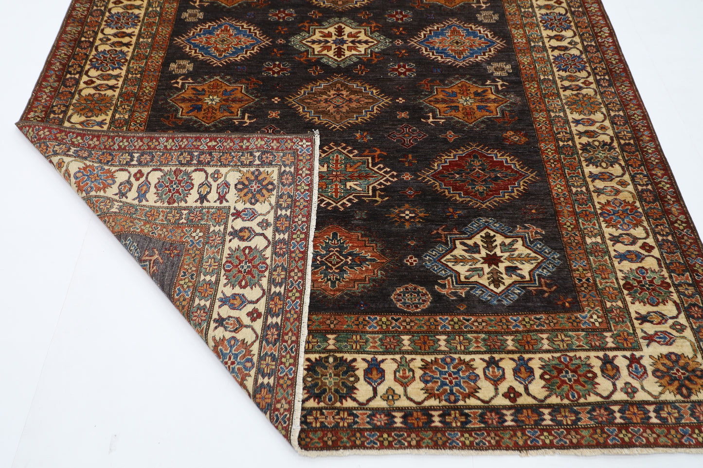 200 x 290 cm | Kazak Grey Afghan Hand Knotted Carpet