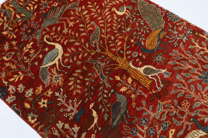 119 x 182 cm | Oriental Birds Orange Area Rug Afghan Hand Knotted Veg Dye Wool carpet