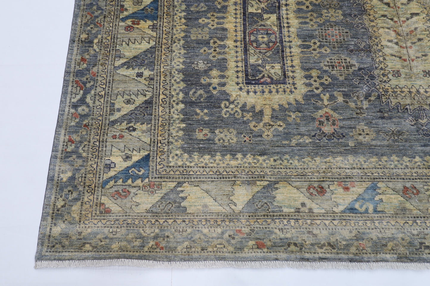 244 x 296 cm | Oriental balochi Style gray Area Rug Afghan Hand Knotted veg Dye Wool Carpet