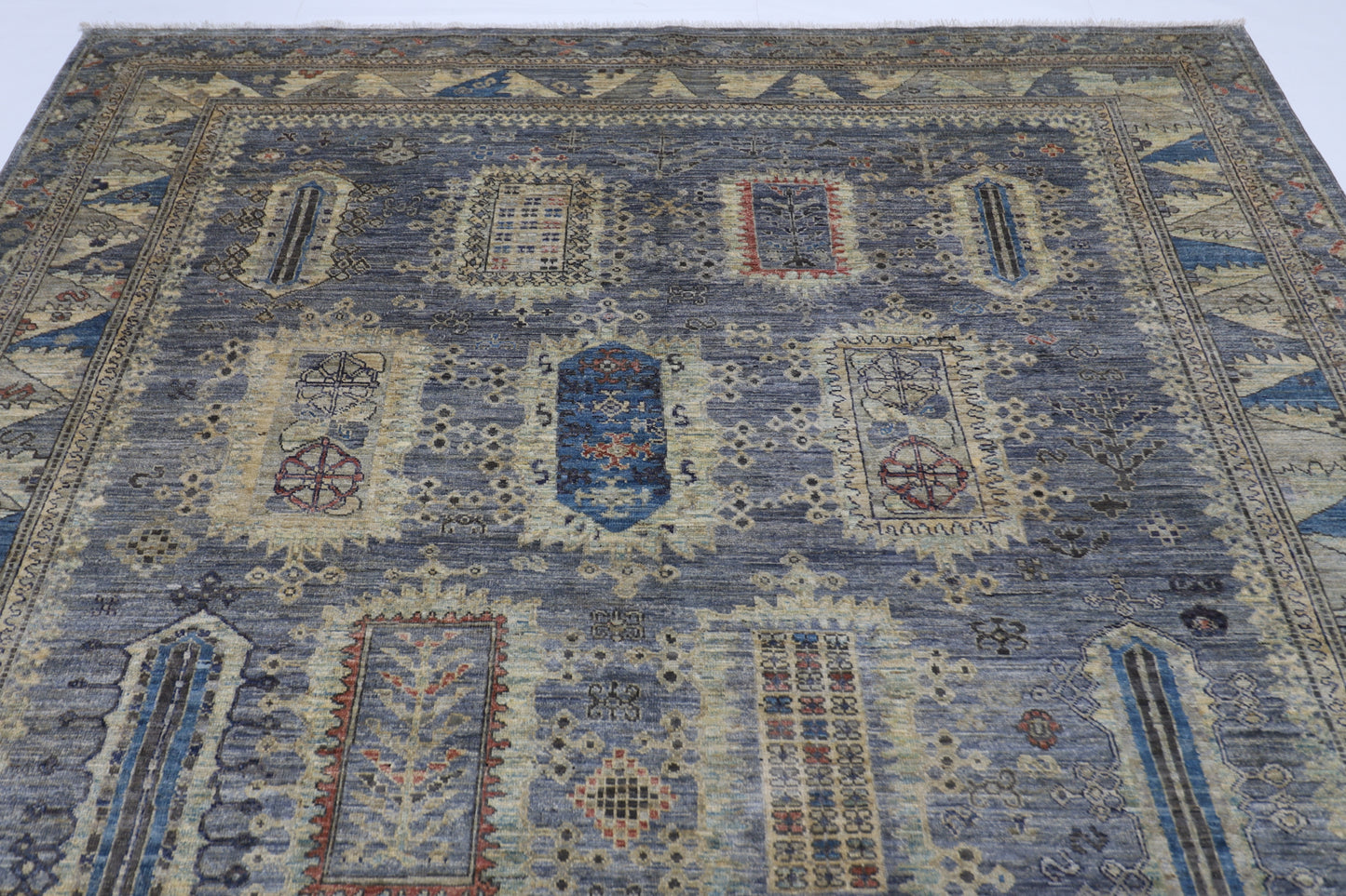 244 x 296 cm | Oriental balochi Style gray Area Rug Afghan Hand Knotted veg Dye Wool Carpet