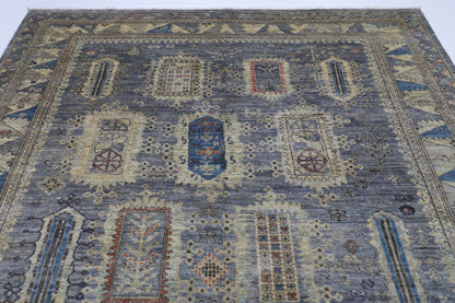 244 x 296 cm | Oriental balochi Style gray Area Rug Afghan Hand Knotted veg Dye Wool Carpet