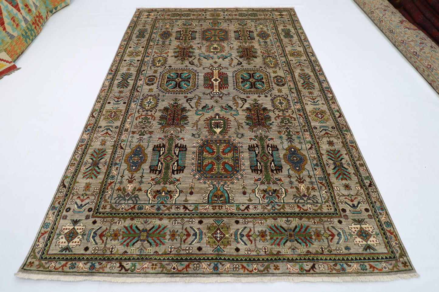 208 x 306 cm | Waziri Grey Afghan Hand Knotted Carpet