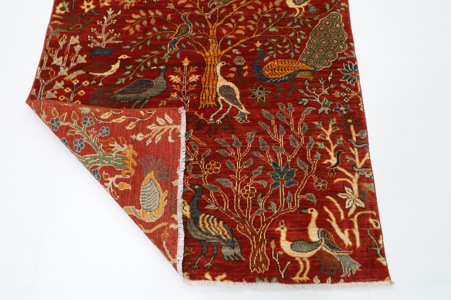 119 x 182 cm | Oriental Birds Orange Area Rug Afghan Hand Knotted Veg Dye Wool carpet