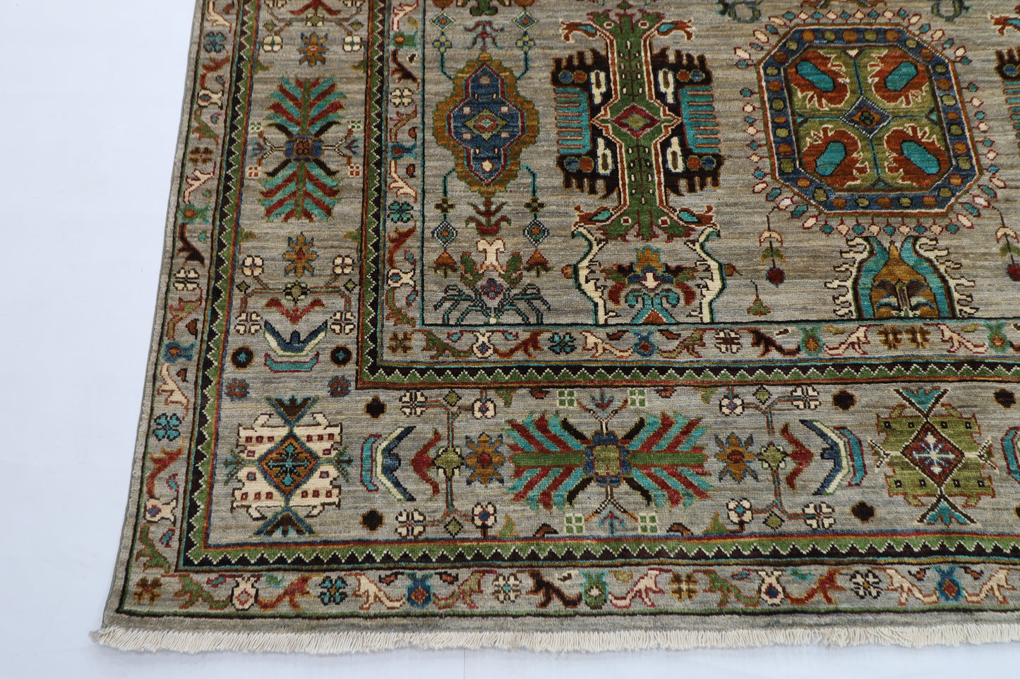 208 x 306 cm | Waziri Grey Afghan Hand Knotted Carpet