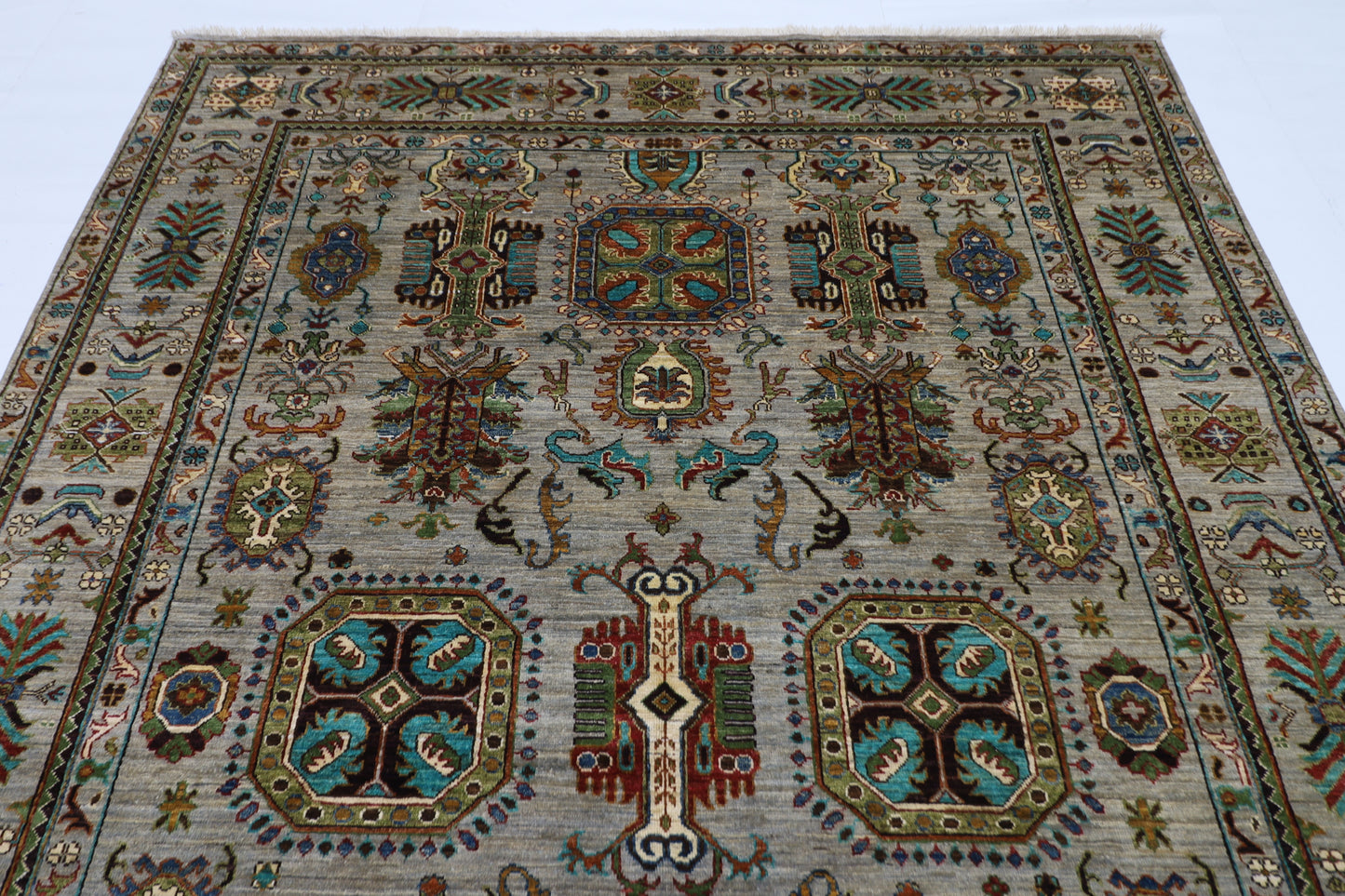 208 x 306 cm | Waziri Grey Afghan Hand Knotted Carpet
