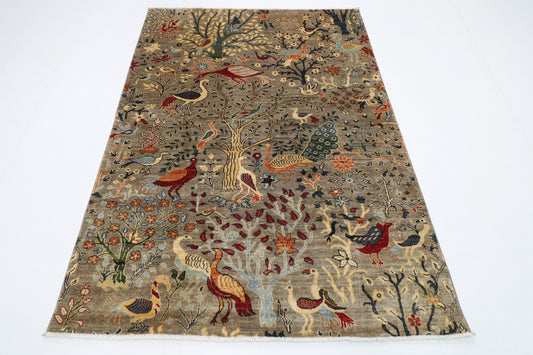 150 x 203 cm | Oriental Birds Gray Area Rug Afghan Hand Knotted Veg Dye Wool carpet