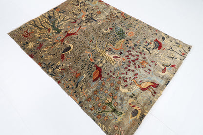 150 x 203 cm | Oriental Birds Gray Area Rug Afghan Hand Knotted Veg Dye Wool carpet