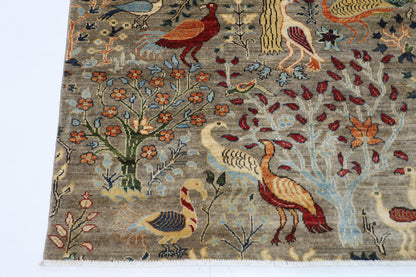 150 x 203 cm | Oriental Birds Gray Area Rug Afghan Hand Knotted Veg Dye Wool carpet