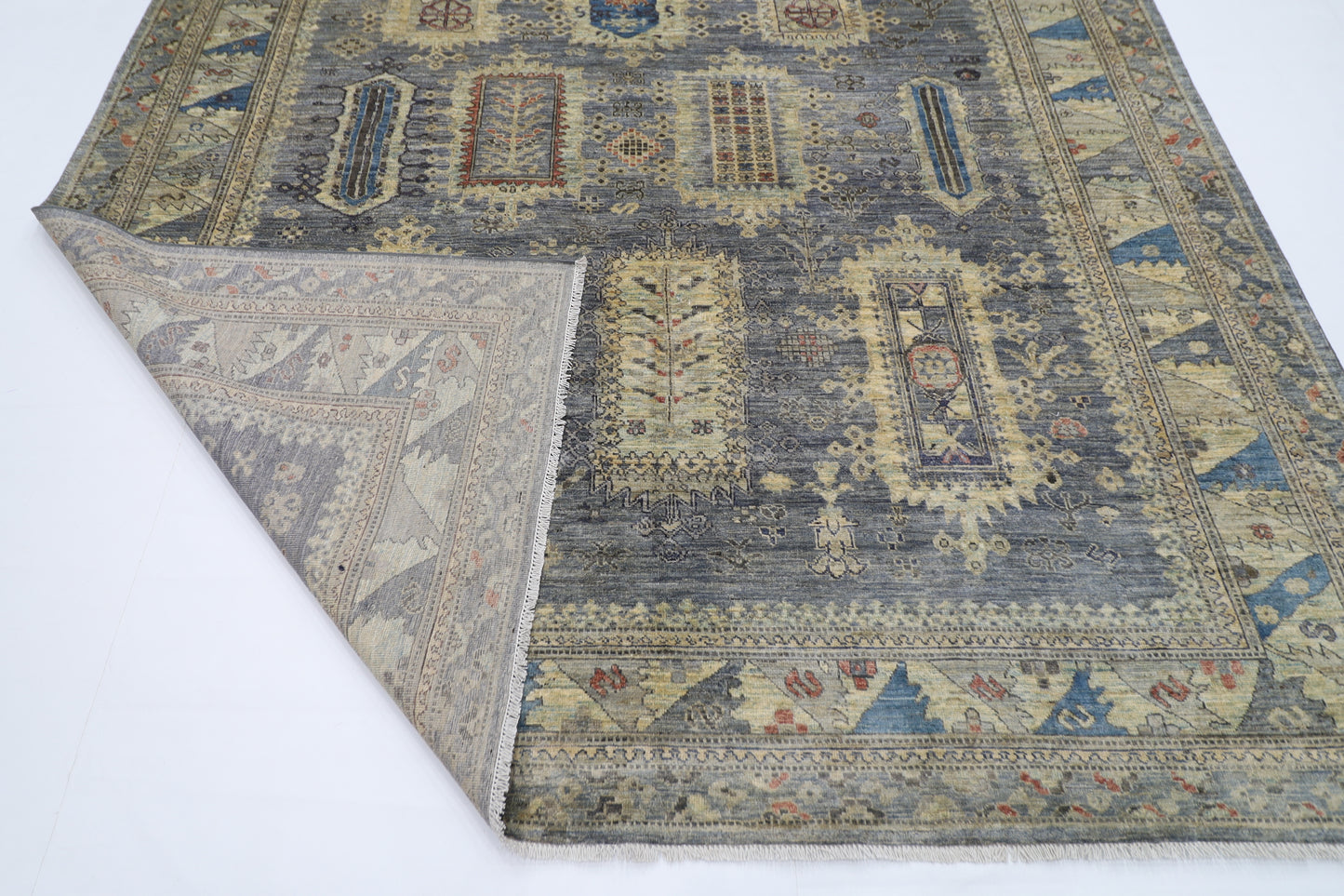 244 x 296 cm | Oriental balochi Style gray Area Rug Afghan Hand Knotted veg Dye Wool Carpet