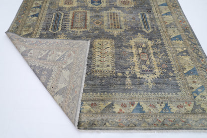 244 x 296 cm | Oriental balochi Style gray Area Rug Afghan Hand Knotted veg Dye Wool Carpet
