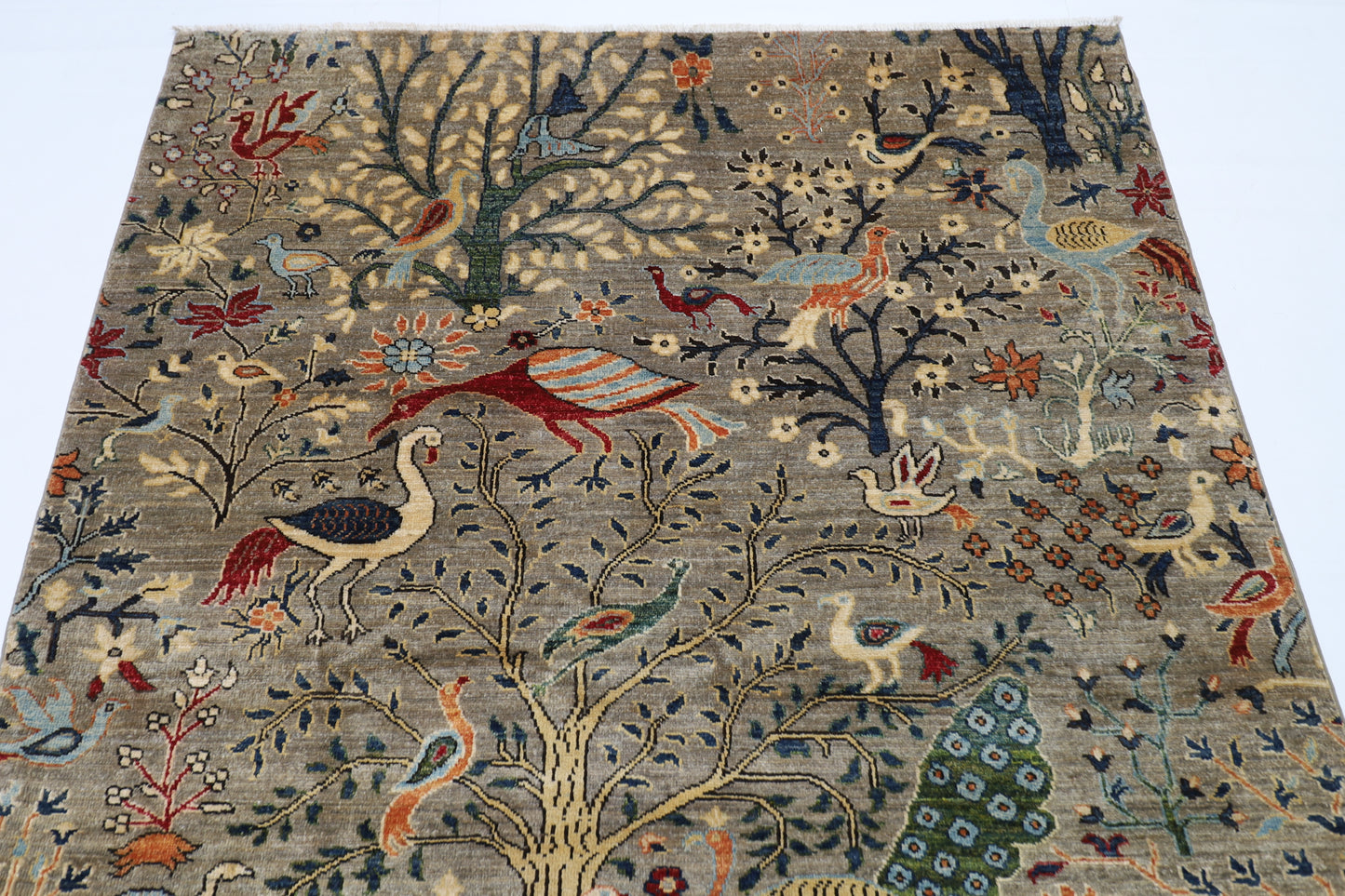 150 x 203 cm | Oriental Birds Gray Area Rug Afghan Hand Knotted Veg Dye Wool carpet