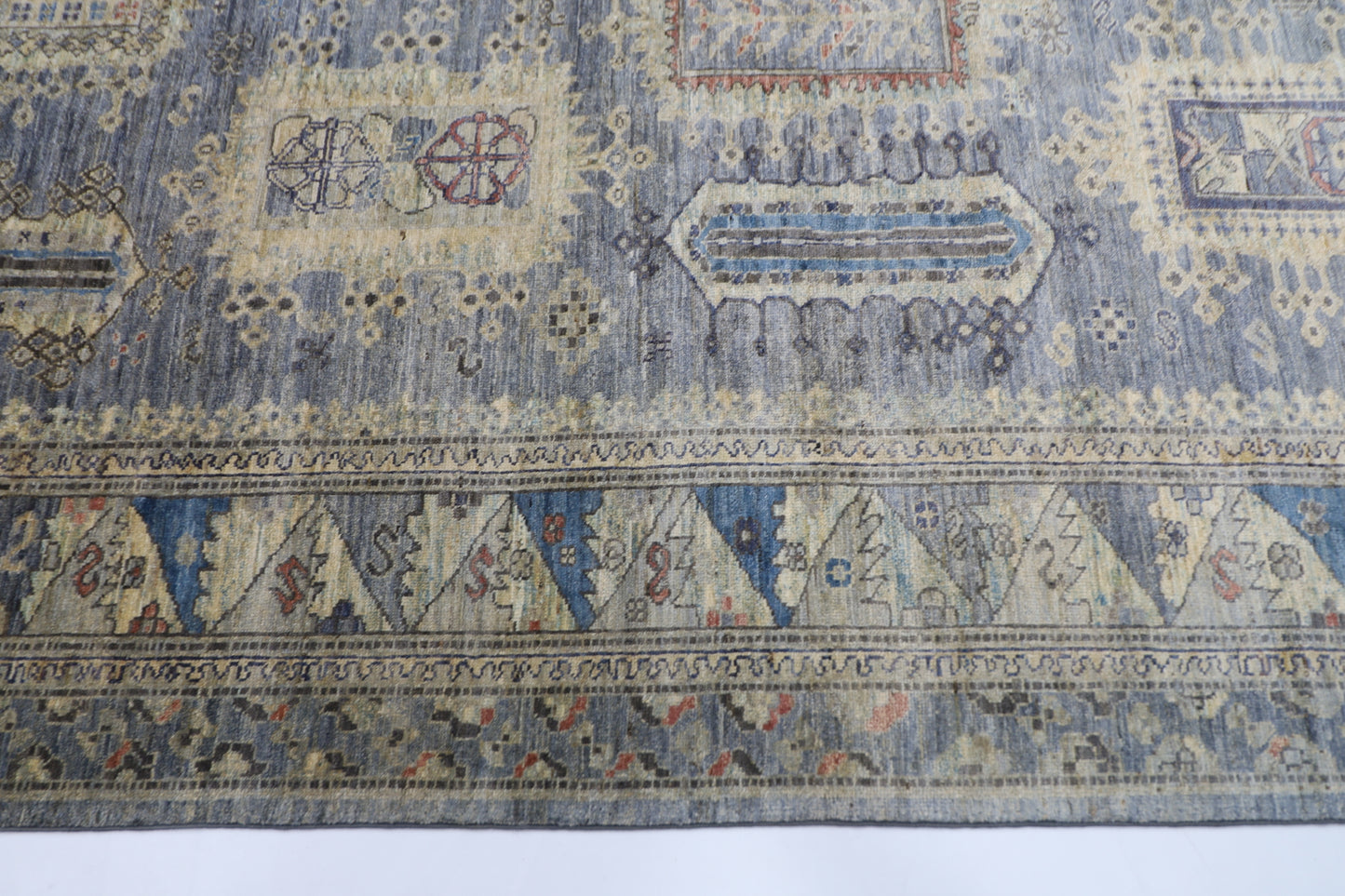 244 x 296 cm | Oriental balochi Style gray Area Rug Afghan Hand Knotted veg Dye Wool Carpet