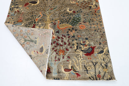 150 x 203 cm | Oriental Birds Gray Area Rug Afghan Hand Knotted Veg Dye Wool carpet