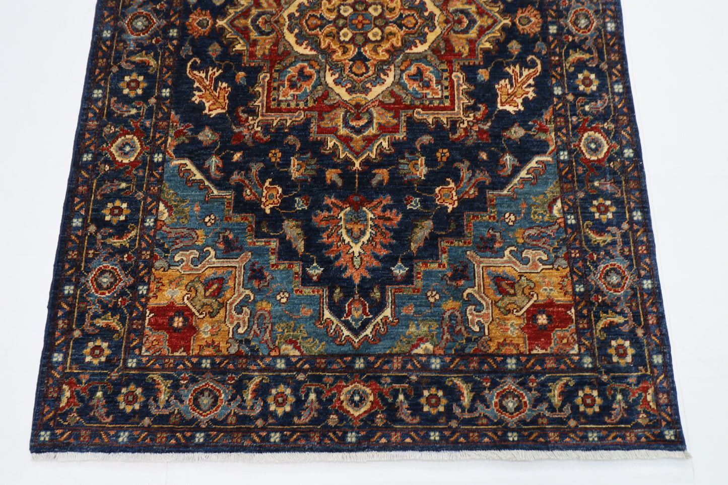 124 x 190 cm | Oriental Heriz Blue Area Rug Afghan Hand Knotted Veg Dye Wool carpet