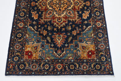124 x 190 cm | Oriental Heriz Blue Area Rug Afghan Hand Knotted Veg Dye Wool carpet