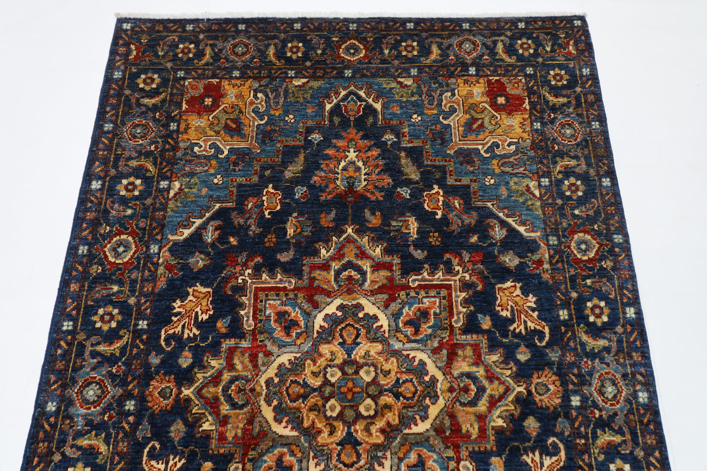 124 x 190 cm | Oriental Heriz Blue Area Rug Afghan Hand Knotted Veg Dye Wool carpet