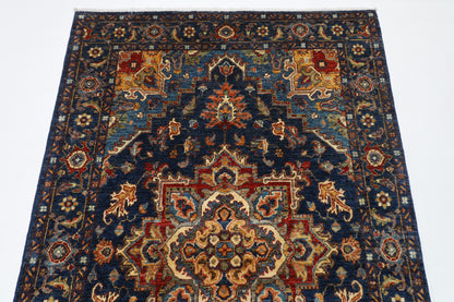 124 x 190 cm | Oriental Heriz Blue Area Rug Afghan Hand Knotted Veg Dye Wool carpet