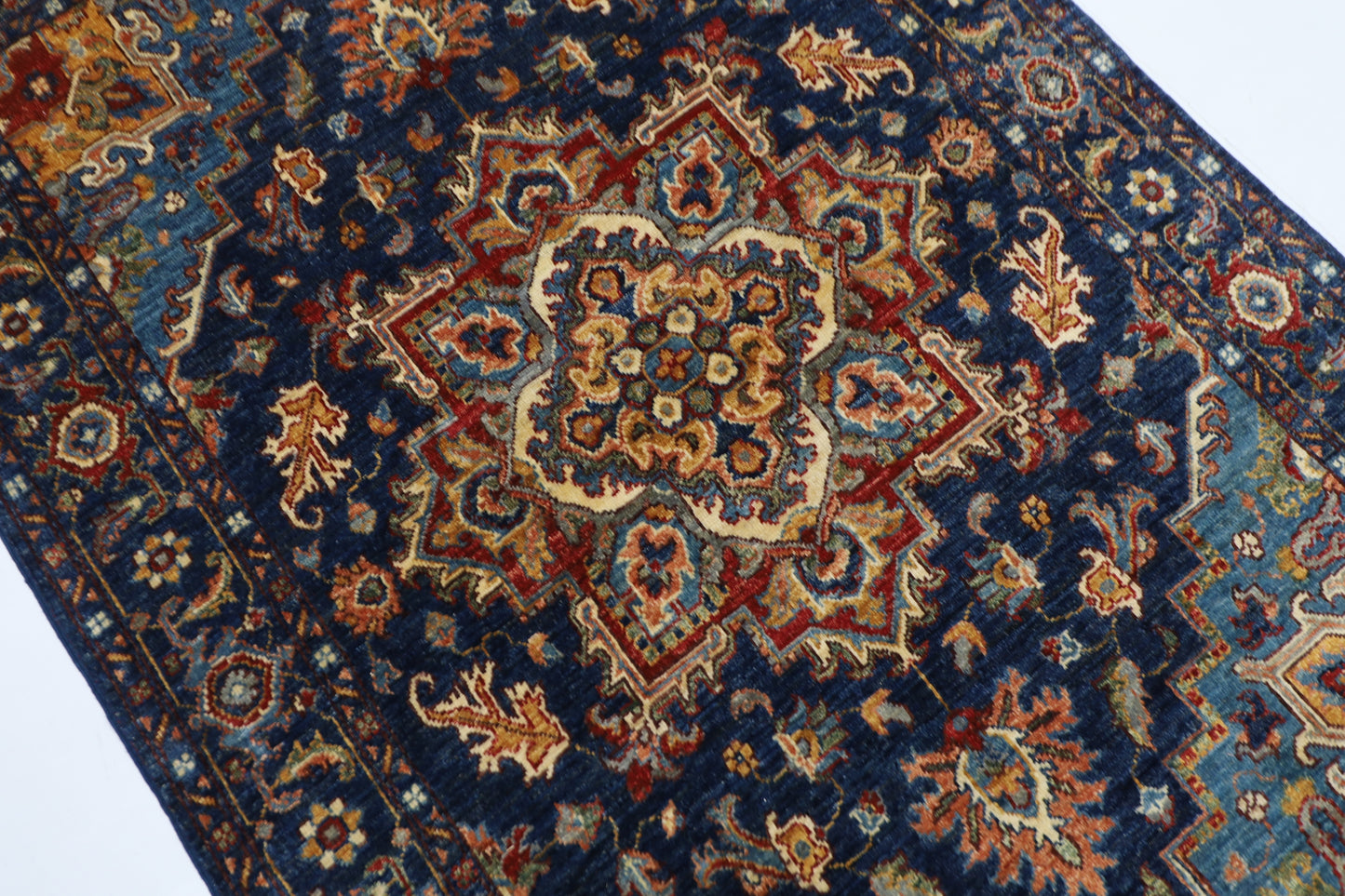 124 x 190 cm | Oriental Heriz Blue Area Rug Afghan Hand Knotted Veg Dye Wool carpet