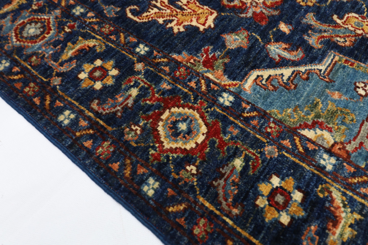 124 x 190 cm | Oriental Heriz Blue Area Rug Afghan Hand Knotted Veg Dye Wool carpet