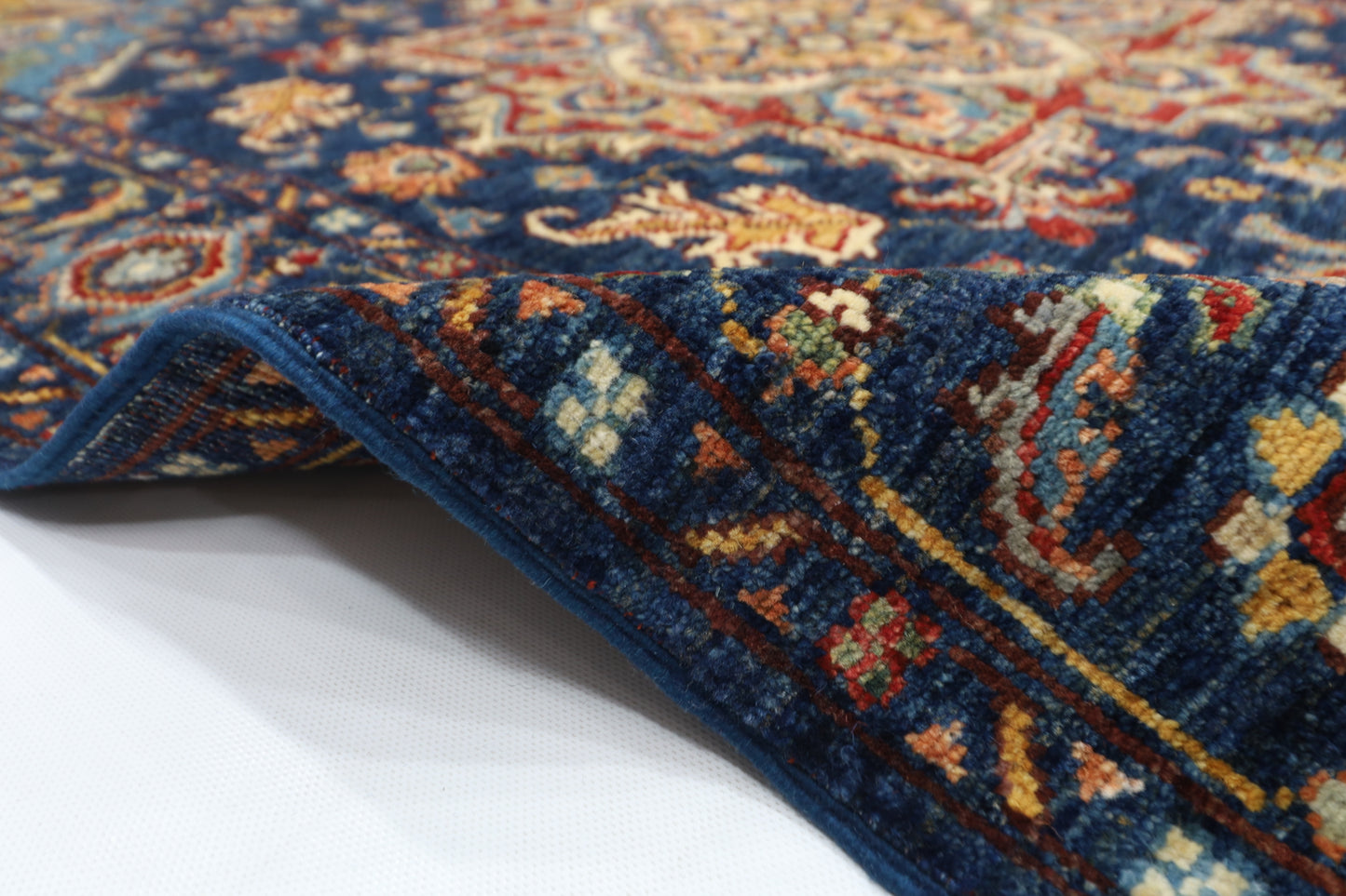 124 x 190 cm | Oriental Heriz Blue Area Rug Afghan Hand Knotted Veg Dye Wool carpet
