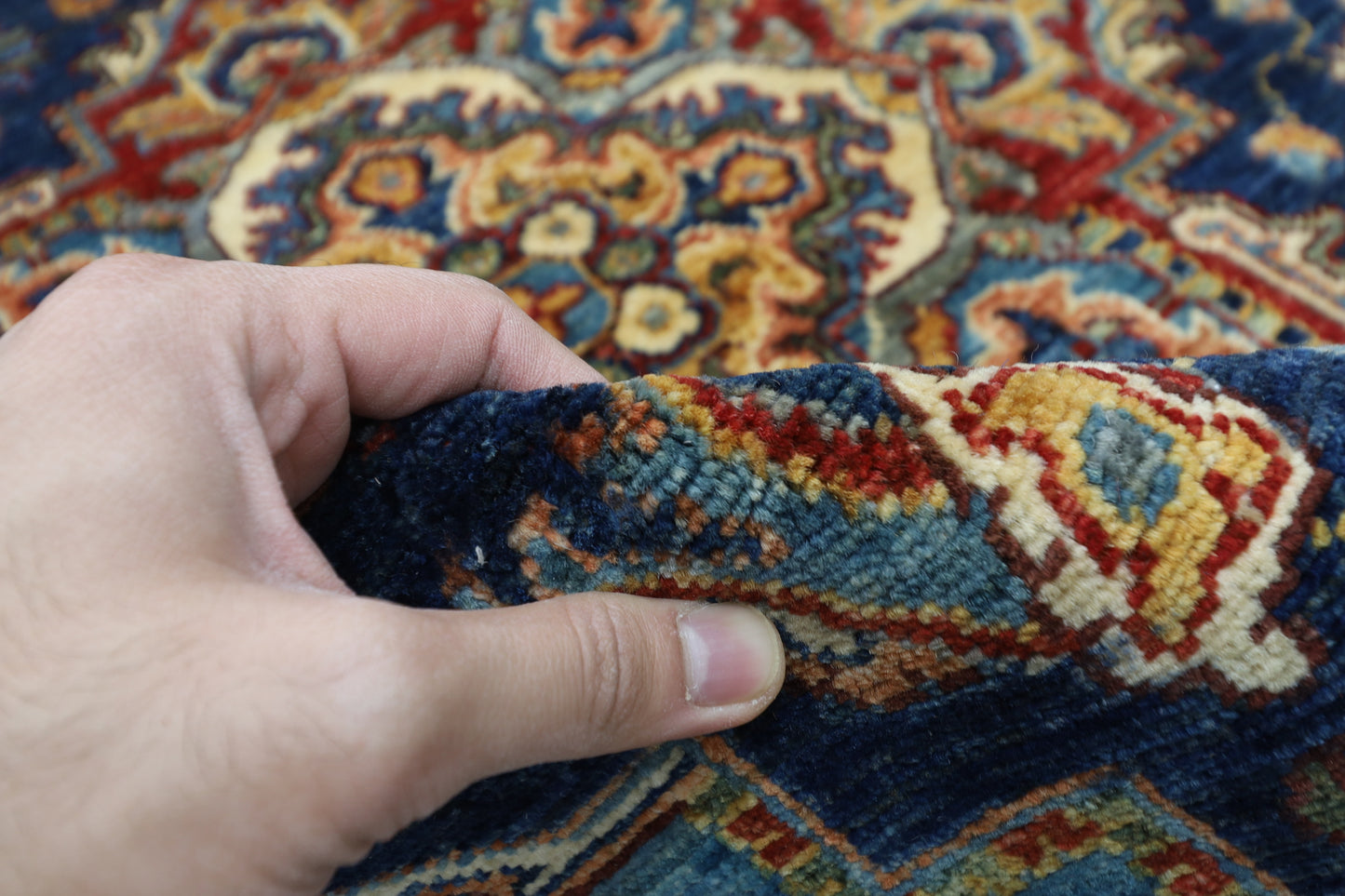124 x 190 cm | Oriental Heriz Blue Area Rug Afghan Hand Knotted Veg Dye Wool carpet