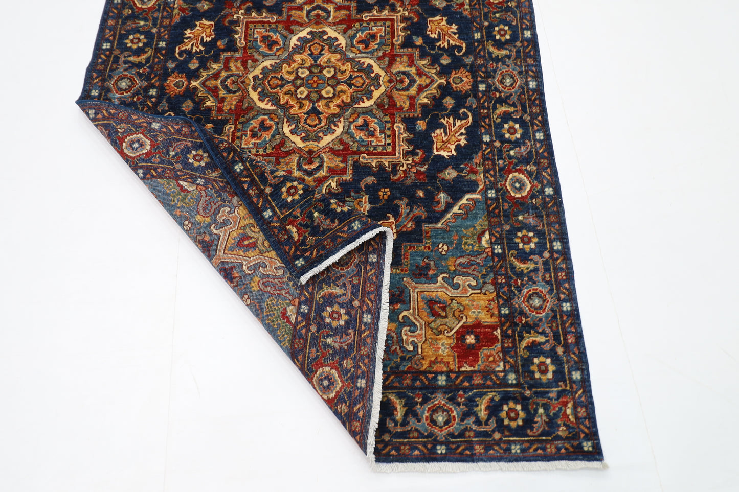 124 x 190 cm | Oriental Heriz Blue Area Rug Afghan Hand Knotted Veg Dye Wool carpet