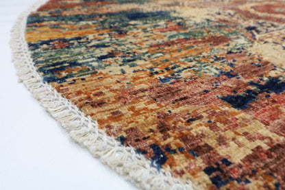 150 x 150 cm | Oriental Abstract Mamluk Round Rug Afghan Hand Knotted Veg Dye Wool carpet