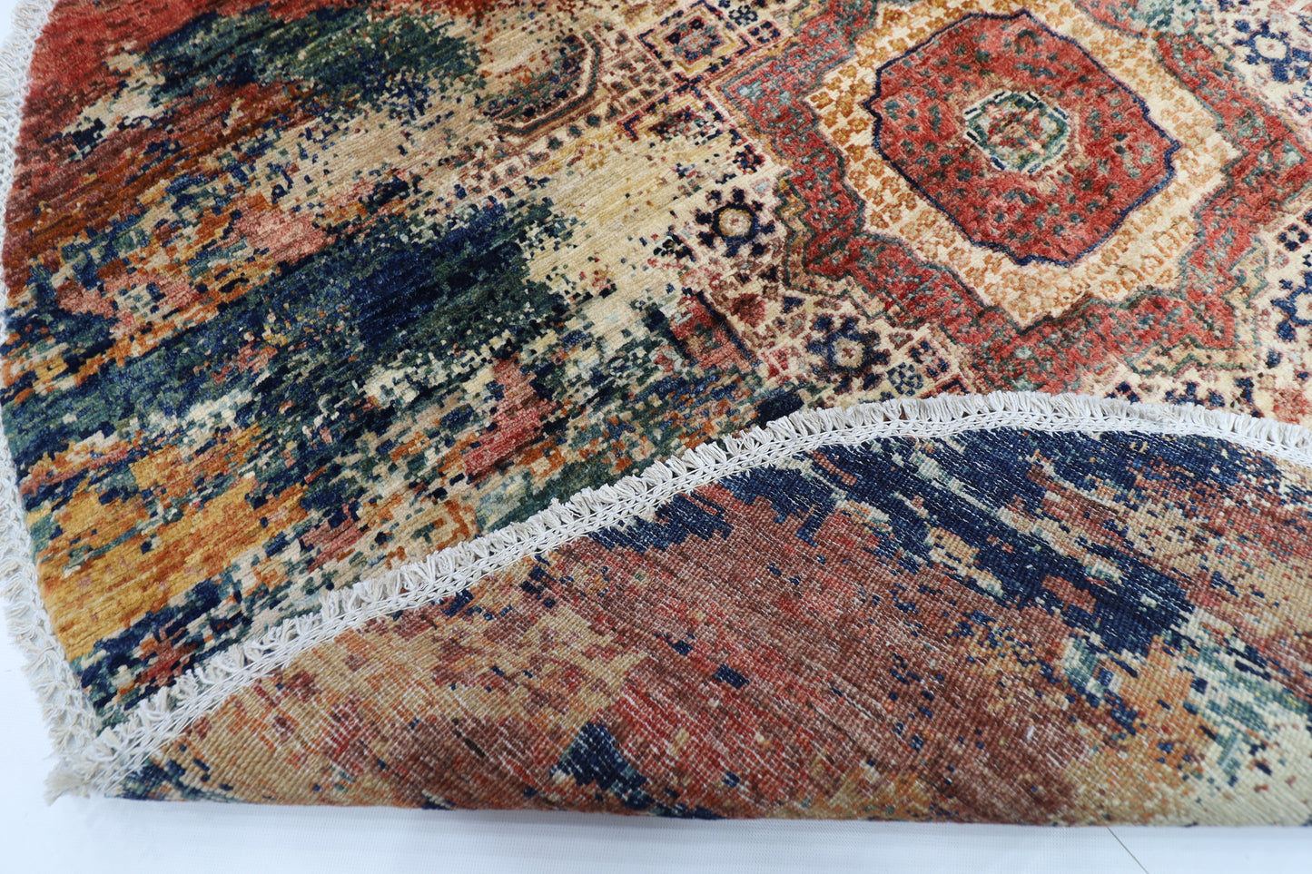 150 x 150 cm | Oriental Abstract Mamluk Round Rug Afghan Hand Knotted Veg Dye Wool carpet