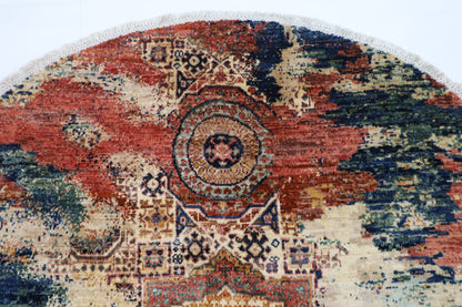150 x 150 cm | Oriental Abstract Mamluk Round Rug Afghan Hand Knotted Veg Dye Wool carpet