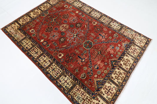 147 x 201 cm | Oriental floral Red Area Rug Afghan Hand Knotted Veg Dye Wool carpet