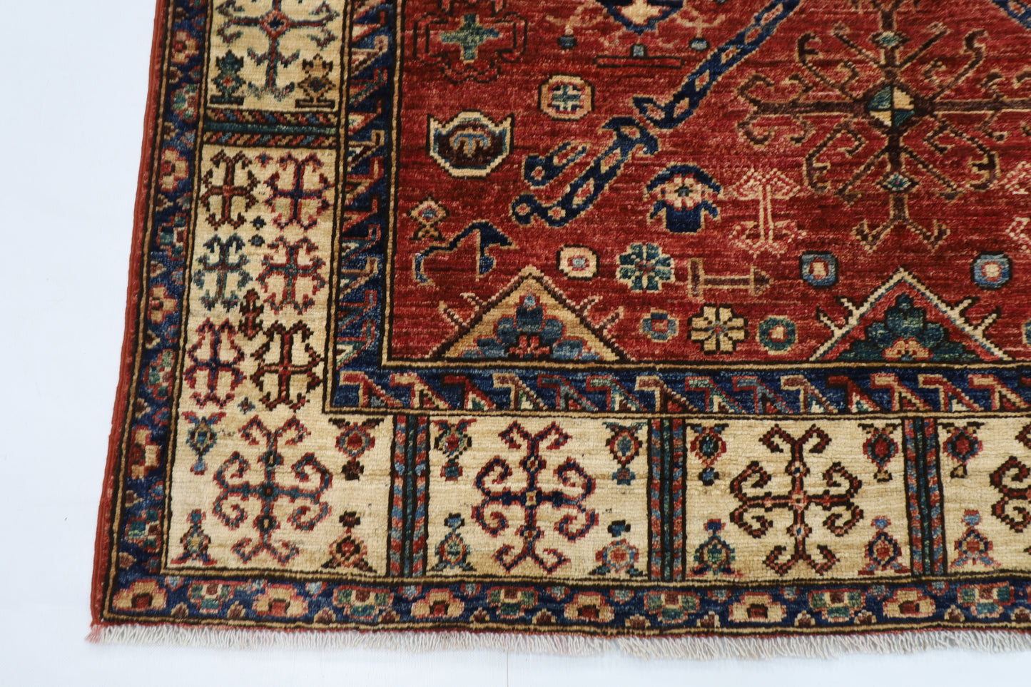 147 x 201 cm | Oriental floral Red Area Rug Afghan Hand Knotted Veg Dye Wool carpet