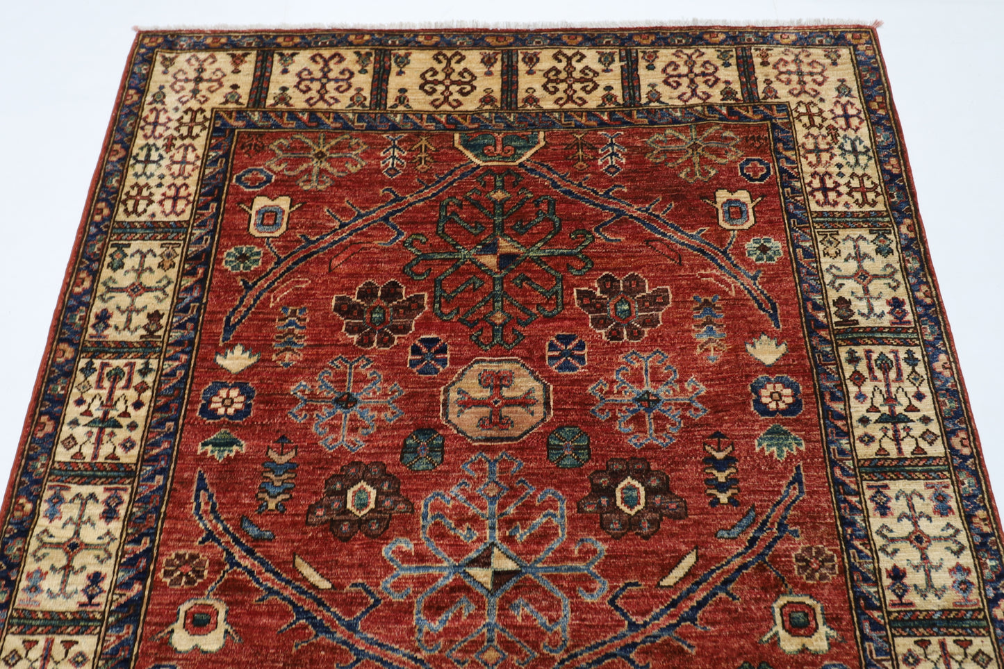 147 x 201 cm | Oriental floral Red Area Rug Afghan Hand Knotted Veg Dye Wool carpet