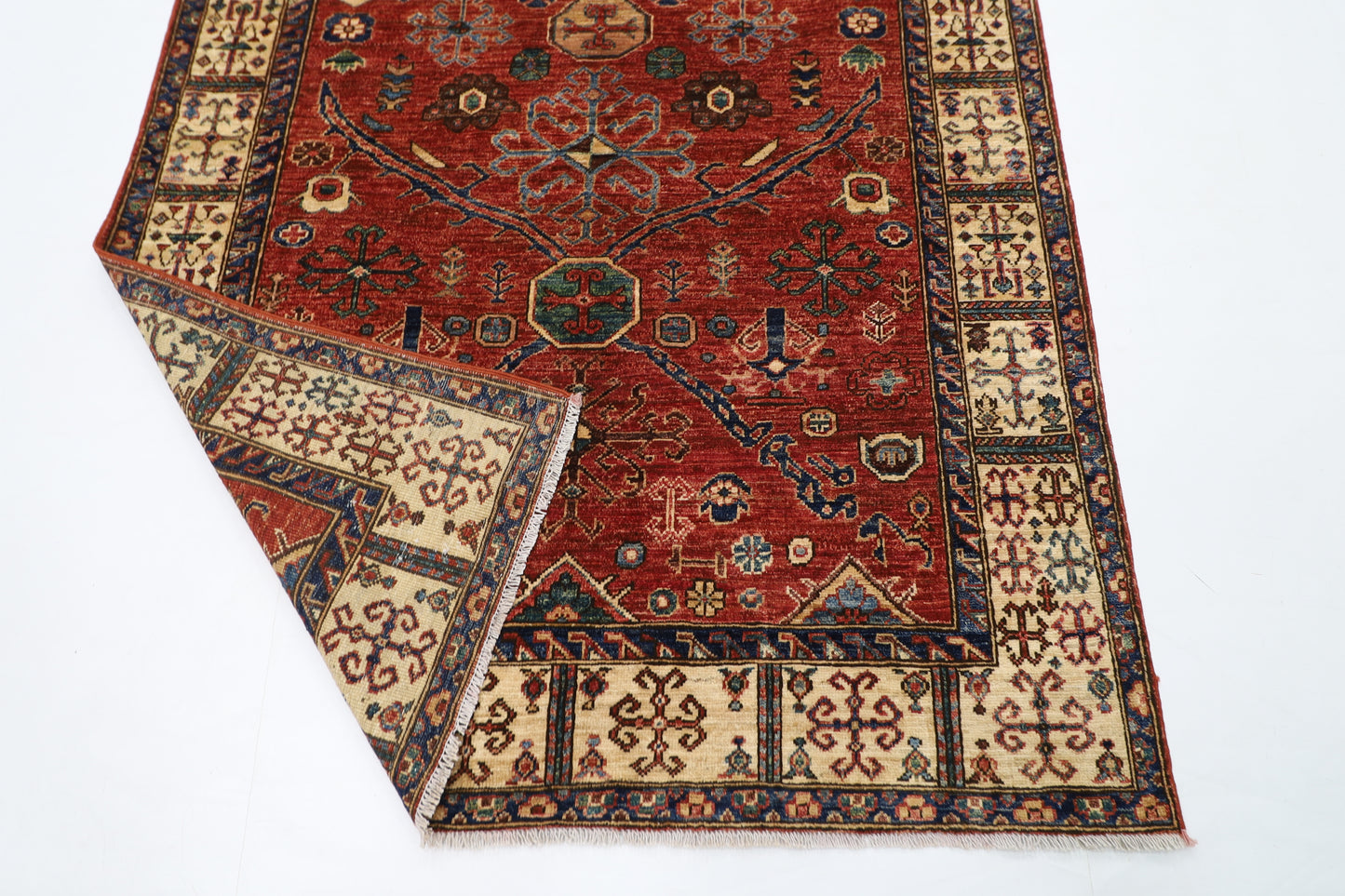 147 x 201 cm | Oriental floral Red Area Rug Afghan Hand Knotted Veg Dye Wool carpet
