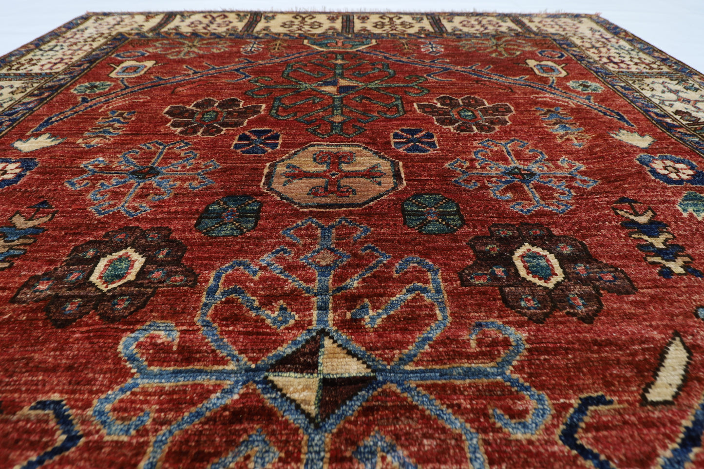 147 x 201 cm | Oriental floral Red Area Rug Afghan Hand Knotted Veg Dye Wool carpet