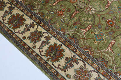 250 x 296 cm | Traditional Olive Green Area Rug Afghan Hand Knotted veg Dye Wool Carpet