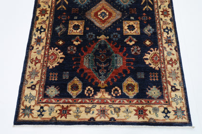 126 x 185 cm | Oriental Geometric Blue Area Rug Afghan Hand Knotted Veg Dye Wool carpet