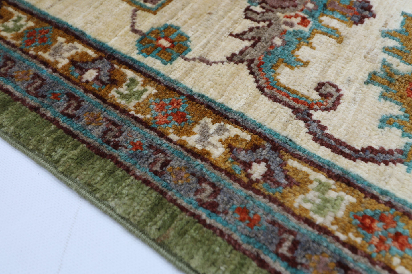250 x 296 cm | Traditional Olive Green Area Rug Afghan Hand Knotted veg Dye Wool Carpet