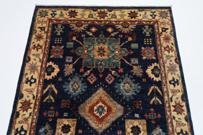 126 x 185 cm | Oriental Geometric Blue Area Rug Afghan Hand Knotted Veg Dye Wool carpet