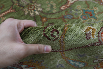 250 x 296 cm | Traditional Olive Green Area Rug Afghan Hand Knotted veg Dye Wool Carpet