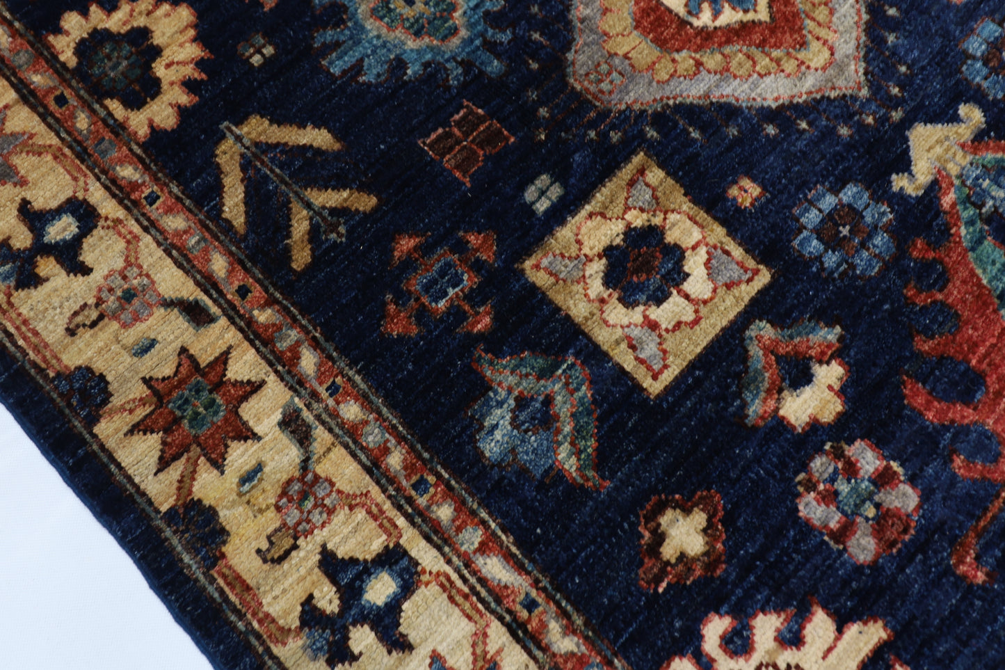 126 x 185 cm | Oriental Geometric Blue Area Rug Afghan Hand Knotted Veg Dye Wool carpet
