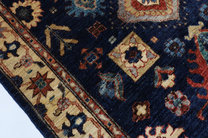 126 x 185 cm | Oriental Geometric Blue Area Rug Afghan Hand Knotted Veg Dye Wool carpet