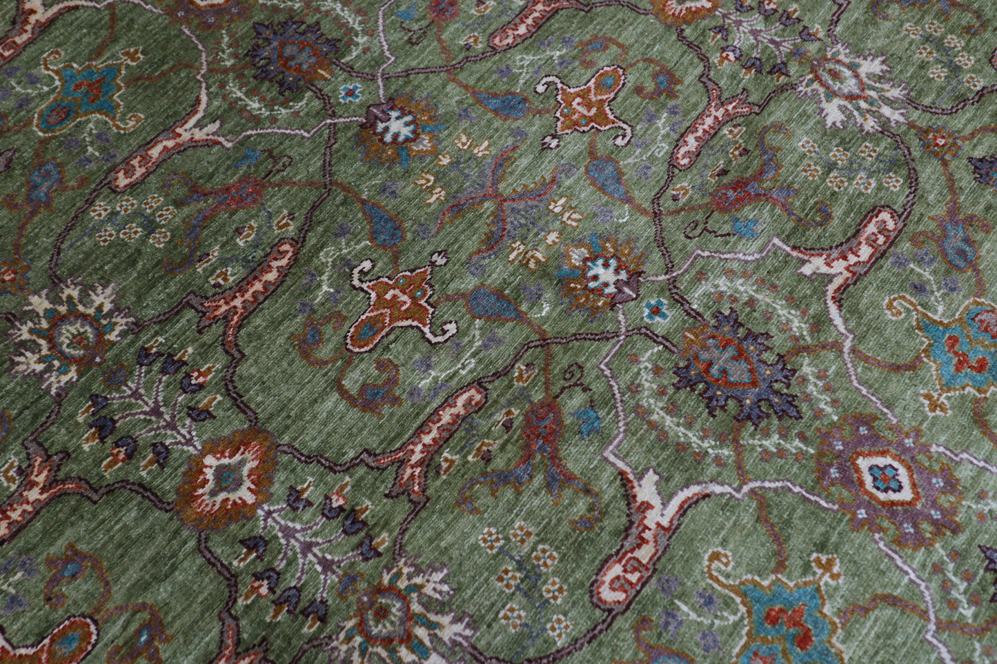 250 x 296 cm | Traditional Olive Green Area Rug Afghan Hand Knotted veg Dye Wool Carpet