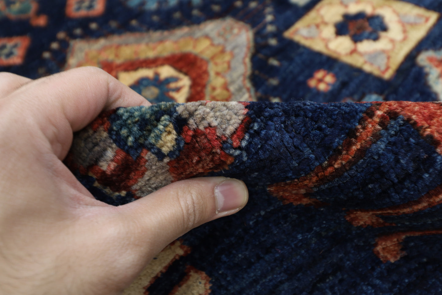 126 x 185 cm | Oriental Geometric Blue Area Rug Afghan Hand Knotted Veg Dye Wool carpet