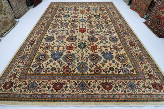 294 x 416 cm | Traditional Bidjar beige Area Rug Afghan Hand Knotted veg Dye Wool Carpet