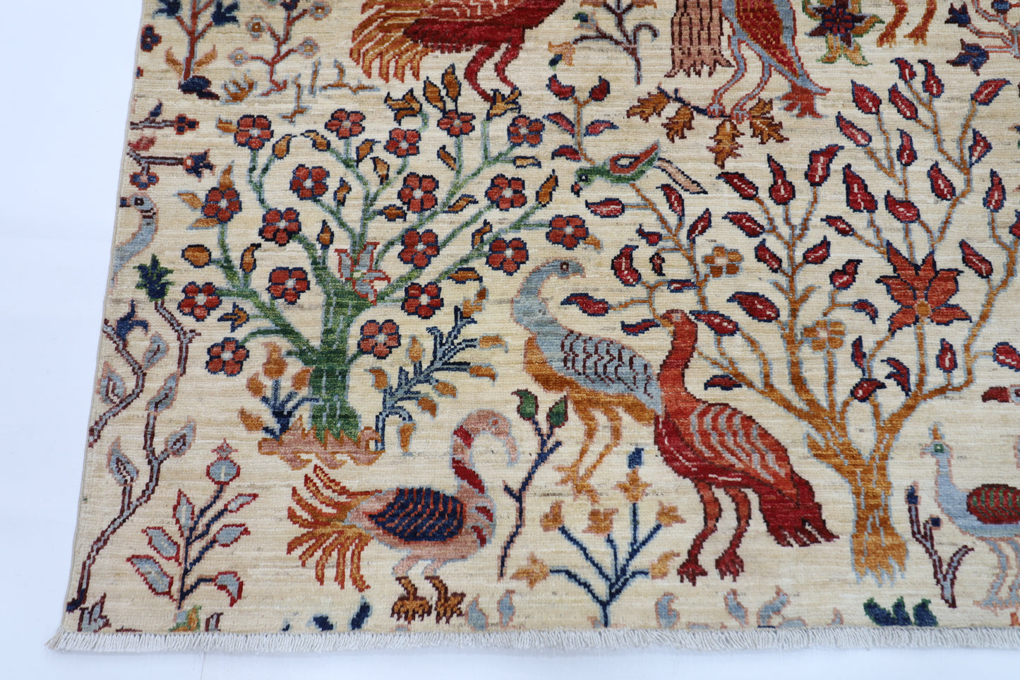 148 x 202 cm | Birds Beige Afghan Hand Knotted Carpet