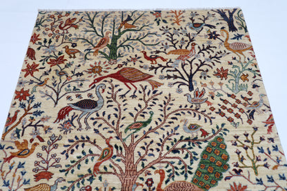 148 x 202 cm | Birds Beige Afghan Hand Knotted Carpet