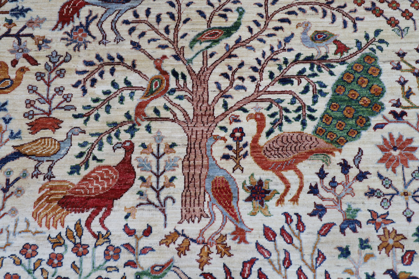 148 x 202 cm | Birds Beige Afghan Hand Knotted Carpet